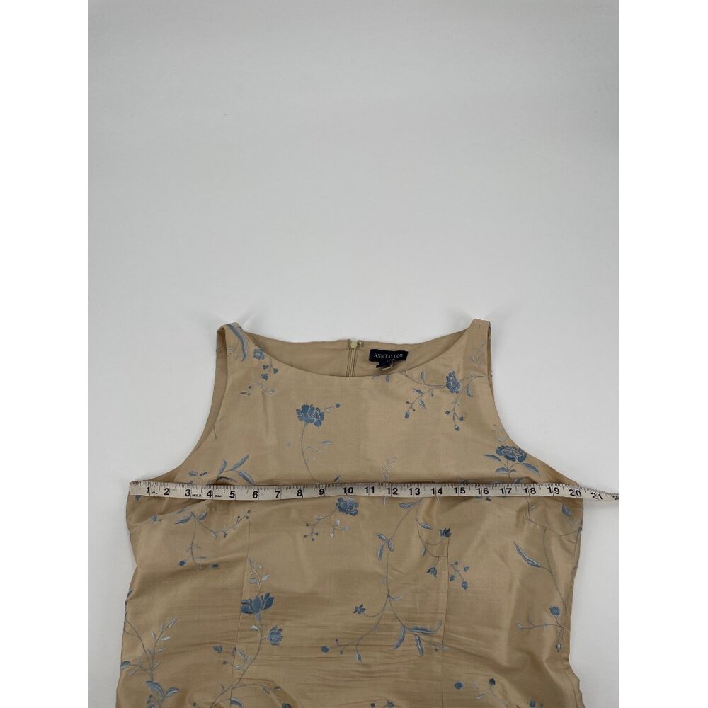 Vintage Ann Taylor f100% Silk Dress  Size 14 Champagne Blue Floral Embroidery - Picture 7 of 9